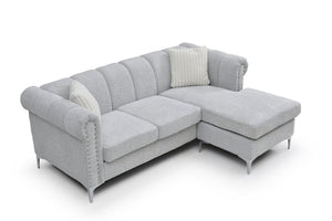 English Elm Sammy Chenille Chaise Sofa with Chrome Nailheads Mid-century Plush Seating for Living Room B078S00658