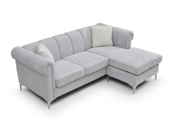 English Elm Sammy Chenille Chaise Sofa with Chrome Nailheads Mid-century Plush Seating for Living Room B078S00658