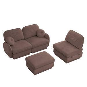 English Elm 105" Chenille Sectional Sofa with Movable Ottoman Deep Seat Quilted Cushions Living Room Rose Dust W714S01778