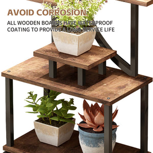 English Elm Plant Stand with Full Spectrum Grow Lights 8 Tier S Shaped Iron Corner Display Rack Black+Brown W2641P446499