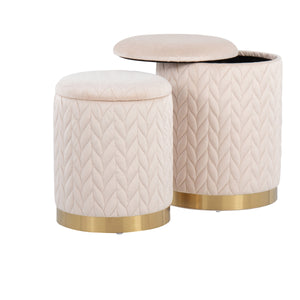 English Elm Ottoman Set Nesting Storage Cubes Upholstered in Rich Fabric for Modern Living Spaces B202P471500