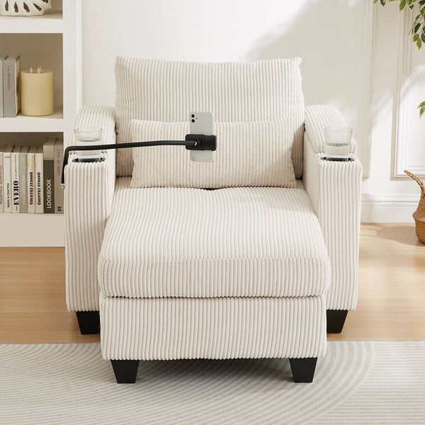 English Elm Convertible Chaise Lounge Sofa Bed With Usb Ports, Cup Holders & Storage For Stylish Comfort N719S002021A