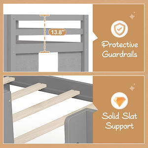English Elm Twin Xl Low Loft Bed with Curtain Hideaway Chalkboard and Built-in Storage Shelves W1580S00400