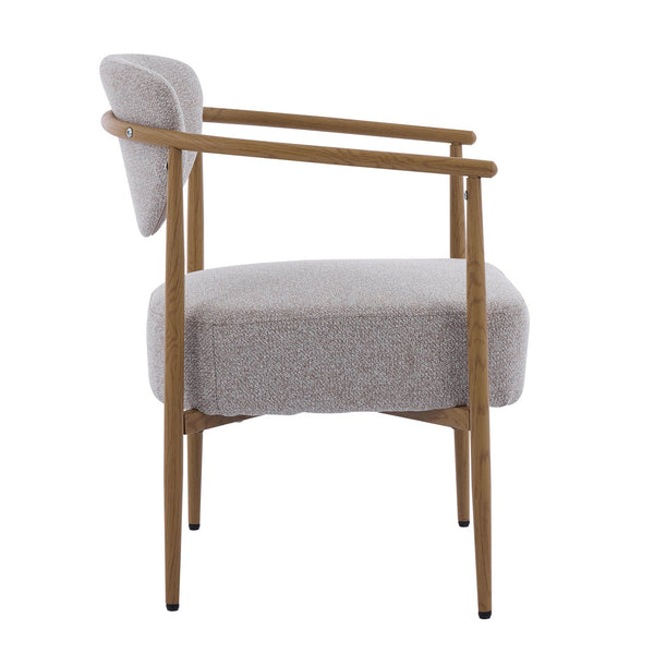 English Elm Beige Woven Fabric Dining Chair Set of Two with Wood Grain Iron Frame for Any Room W3149S00002
