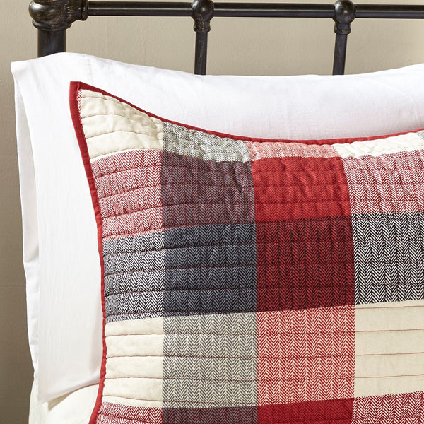 English Elm 6 Ridge Reversible Herringbone Quilt Set with Embroidered Throw Pillows Buffalo Plaid Full/Queen Red 22.83 L x 17.72 W x 11.02 H B03597496