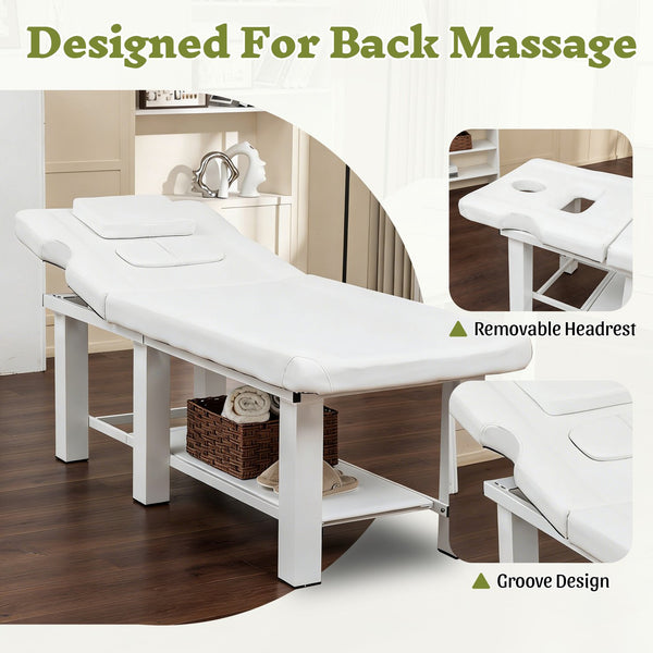 English Elm Spa Salon Massage Table Steel Frame Pu Leather Adjustable Backrest Bottom Shelf Storage W1422P382936