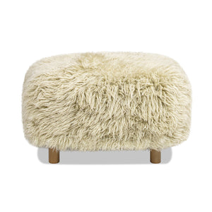 English Elm Jennifer Taylor Home - Enchante Taupe New Zealand Sheepskin Rectangular Ottoman with Oak Legs, High-Density Comfort Accent B2719P238448