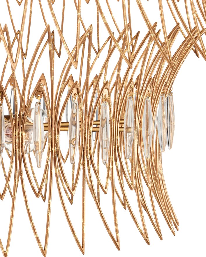 Currey & Company Marquise Oval Gold Chandelier - Elegant Mid-century Design With Leaf Motifs And Dimmable Lighting Gold Glass ,Wrought Iron 9000-1287-currey-company