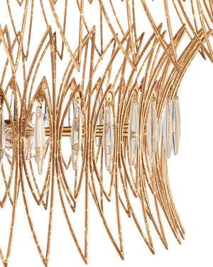 Currey & Company Marquise Oval Gold Chandelier - Elegant Mid-century Design With Leaf Motifs And Dimmable Lighting Gold Glass ,Wrought Iron 9000-1287-currey-company