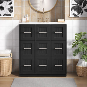 English Elm 30inch Bathroom Vanity with Undermount Sink, Tip-Out Tray, Soft-Close Doors, Spacious Drawers & Handles Black N710P331580B