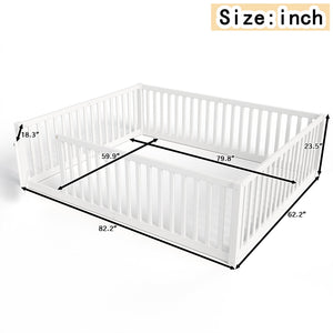 English Elm Queen Kids Floor Bed Pine Wood Frame with Safety Rails Door and Low Profile Design Light White W1580P417672