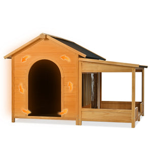 English Elm 60.2" Insulated Outdoor Dog House with Porch & Asphalt Roof, Elevated Pine Kennel for Dogs up to 120 lbs N704G201612A