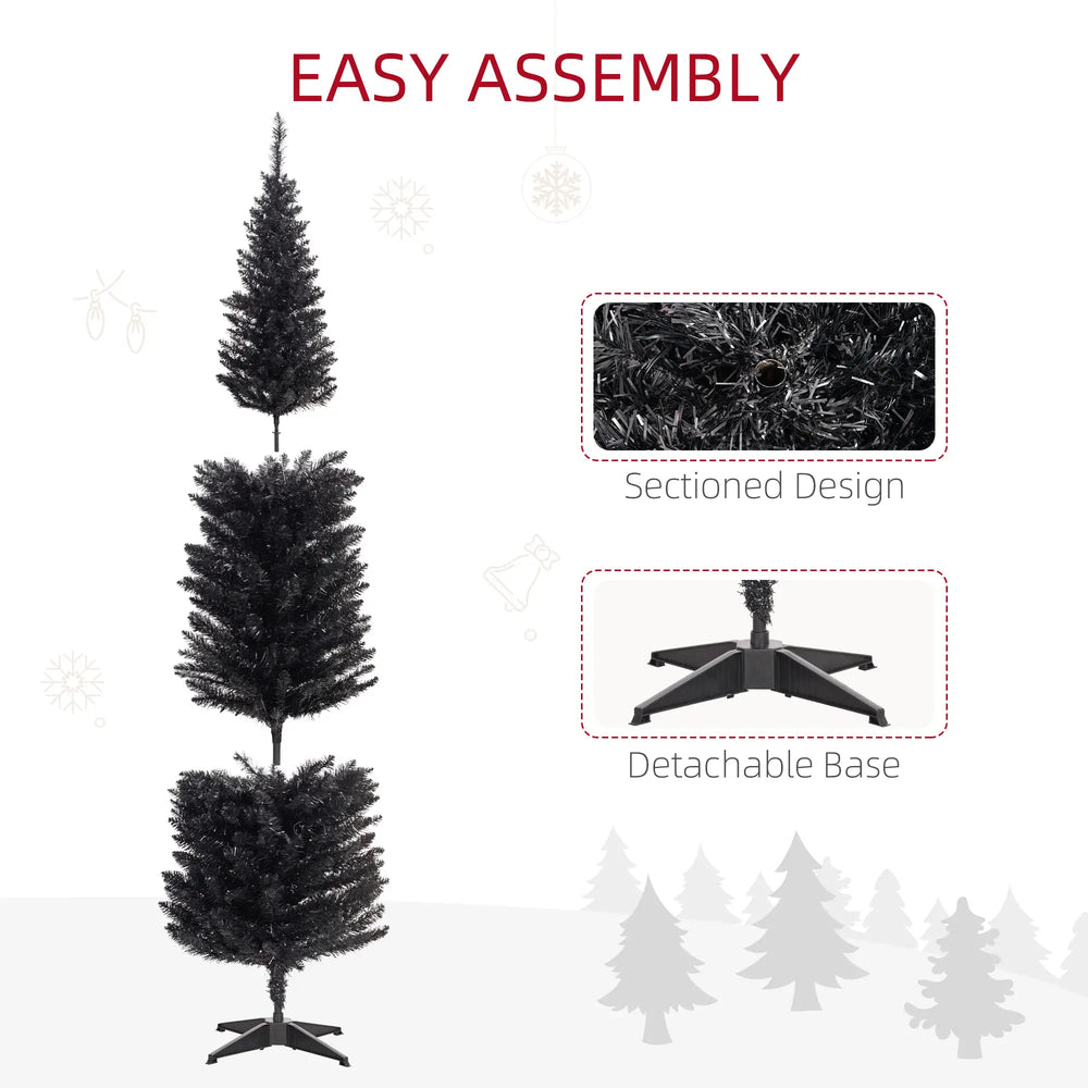 English Elm 7ft Matte Black Pencil Christmas Tree with 250 Warm Led Lights for Small Spaces T3971P401092