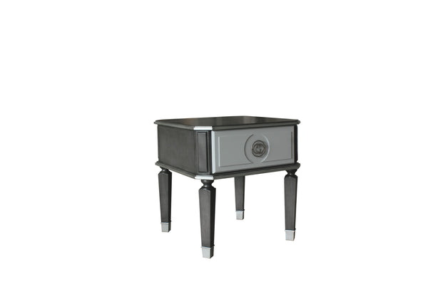 English Elm House Beatrice Charcoal & Light Gray End Table with Drawer, Silver Trim, KD Assembly, Modern Chic B2726P244956