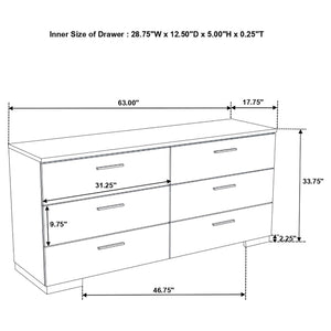 English Elm Dulcey High-Gloss Six-Drawer Dresser with Sleek Metal Accents and Spacious Storage for Bedrooms Gloss White B062P378384