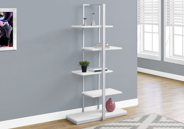 English Elm Bookshelf, 3-Tier 48" Ladder Etagere with Wood-Texture Taupe Laminate & Black Metal Frame for Small Spaces White 42 L x 16 W x 6 H B2710P219656
