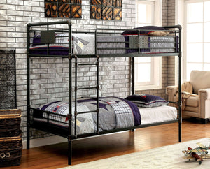 English Elm Industrial Bunk Bed Twin Over Twin Metal Pipe Frame with Built-In Ladder, Guard Rails, Rustic Accent Antique Black 73 L x 43 W x 7 H B2741P352530