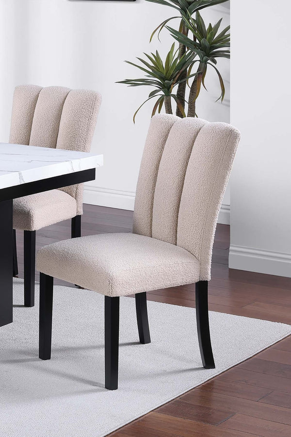 English Elm Classic Two-Tone Faux Marble Dining Set – 7Pc Table & 6 Upholstered Chairs For Elegant Spaces B011S01881