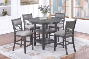 English Elm Gray Round 5-Piece Dining Set with Lower Shelf and Upholstered Chairs — Contemporary Charcoal Style Gray 45 L x 17 W x 46 H B011P373703