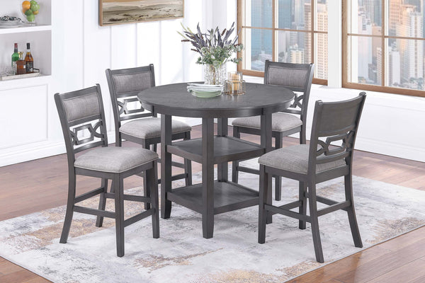 English Elm Gray Round 5-Piece Dining Set with Lower Shelf and Upholstered Chairs — Contemporary Charcoal Style Gray 45 L x 17 W x 46 H B011P373703