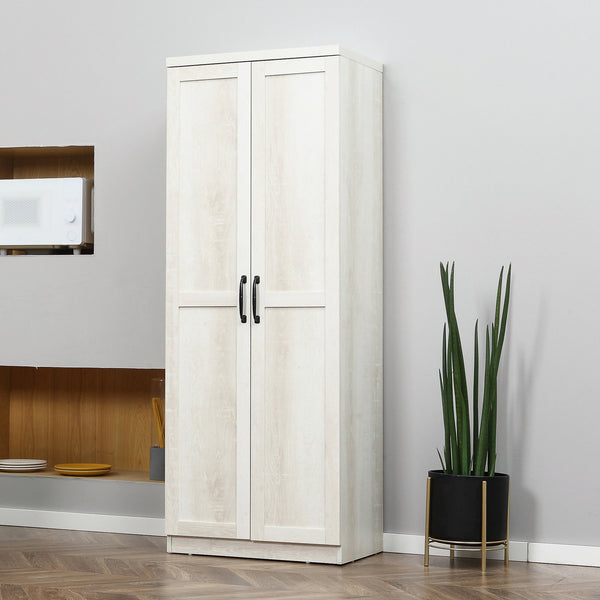 English Elm Homcom 63" Freestanding Kitchen Pantry With 5-Tier Shelving, Adjustable Storage & Antique White Finish W2225P229353