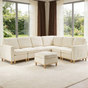 English Elm Modern Modular Sectional Sofa Plush Fabric Upholstery Reconfigurable Living Room Seating Beige+White W2085S00111