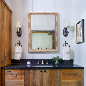 English Elm 22x30 Wood Framed Mirror Antique Natural Farmhouse Wall Mounted Rectangle Vanity Mirror with Beaded Trim for Bathroom Bedroom Hallway W2295P290649