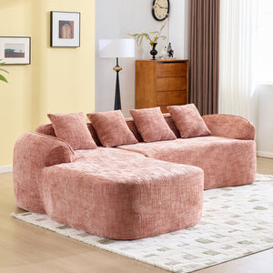 English Elm Pink chenille L-shaped sofa with high-elastic sponge, curved armrests, 4 throw pillows, 900lb capacity W3612S00018