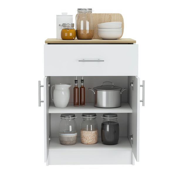 English Elm Oxford Melamine Pantry Cabinet with Drawer and Double Doors, Compact 23.6"W x 33.5"H Storage Solution B128P148780