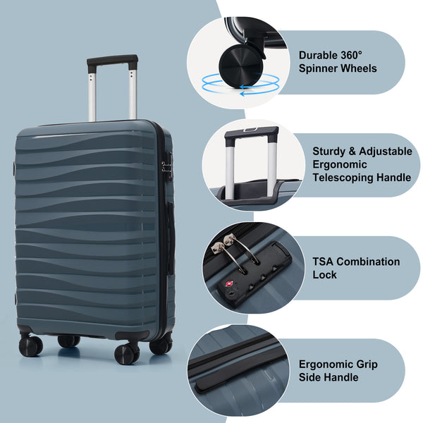 English Elm Premium Polypropylene Hard Shell Luggage Set Three Piece with Tsa Locks Spinner Wheels Grey-Blue N726P460073C