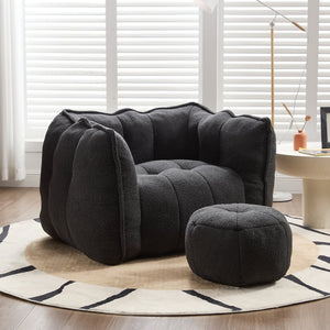 English Elm Soft Bean Bag Chair Set With Footstool For Gaming & Relaxation - Cozy, Durable & Space-Saving Design W1996P309482-GIGA