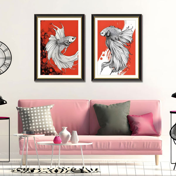 English Elm Set Of 2 Betta Fish Canvas Wall Art – Vibrant Modern Decor With Solid Wood Frames For Home Elegance T3976P383239-GIGA
