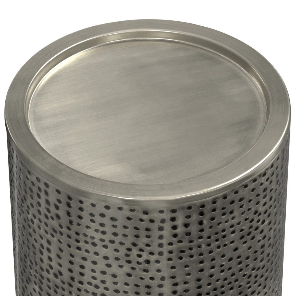 English Elm Corbin Handcrafted Hammered Metal Side Table — 16" Drum Accent Table with Durable Powder Coat Finish Gray B136P158999