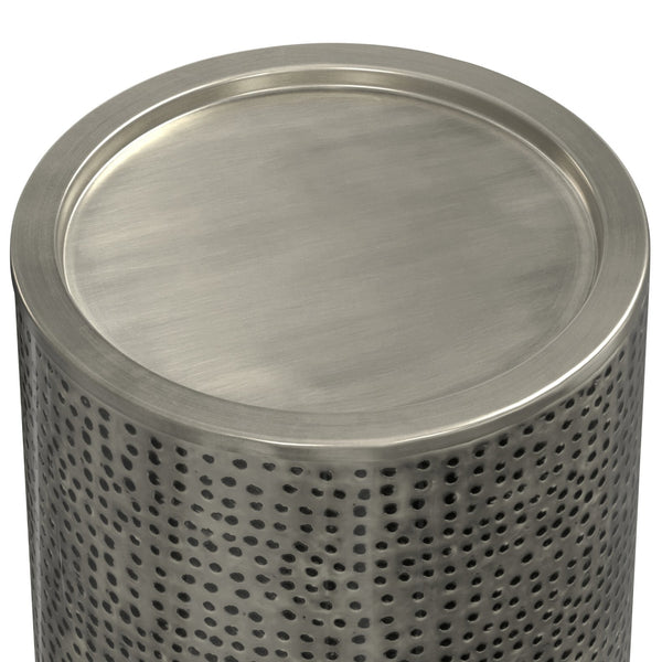 English Elm Corbin Handcrafted Hammered Metal Side Table — 16" Drum Accent Table with Durable Powder Coat Finish Gray B136P158999