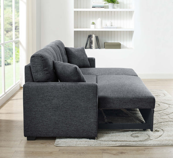 English Elm 76.5" Chenille Tufted Sectional Sleeper Sofa with Reversible Chaise and Hidden Storage Dark Gray B2748S00002