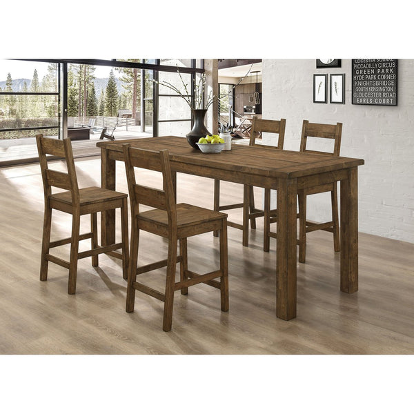 English Elm Amarillo 5-Piece Rustic Golden Brown Counter Height Dining Set with Plank Table & Contoured Chairs B062S00879