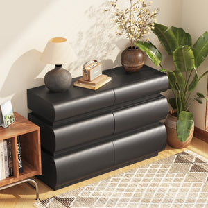 English Elm 6 Modern 6-Drawer Dresser Black No Handle Bedroom Chest with Wide Storage, Sleek Scratch-Resistant Design W757P318427