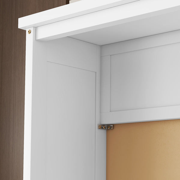 English Elm Queen Murphy Wall Bed with Integrated Desk Gas Strut Lift White Cabinet for Small Spaces White W504S00216