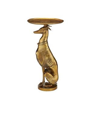 Currey & Company Ballyregan Brass Accent Table - Whimsical Greyhound Base & Antique Finish For Chic Home Decor Gold Cast Aluminum 4000-0239-currey-company