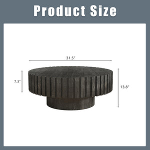 English Elm Modern Circular Black Coffee Table, 31.4-Inch Natural Wood Design For Living, Study & Dining Rooms W1727P251153