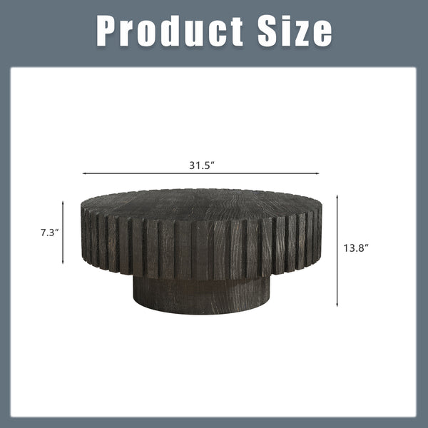 English Elm Modern Circular Black Coffee Table, 31.4-Inch Natural Wood Design For Living, Study & Dining Rooms W1727P251153