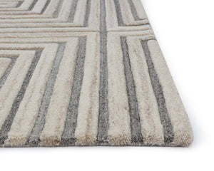 Sunpan Oslow Hand-Tufted Rug - Artisan-Crafted Wool with Unique Maze Pattern in Elegant Beige and Grey Hues 10' X 14'