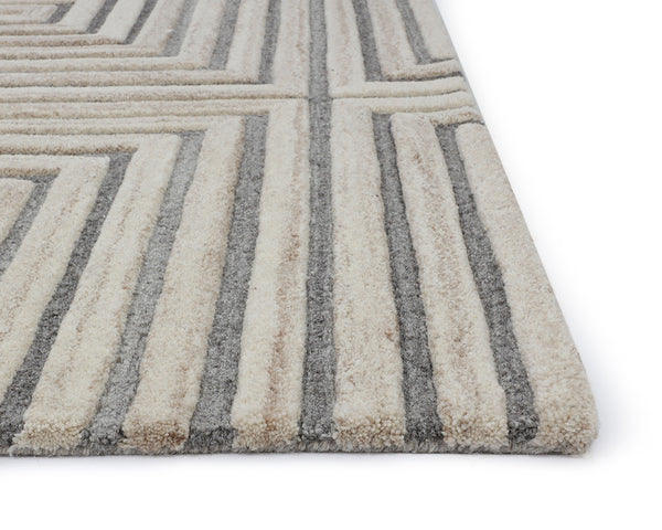 Sunpan Oslow Hand-Tufted Rug - Artisan-Crafted Wool with Unique Maze Pattern in Elegant Beige and Grey Hues 10' X 14'