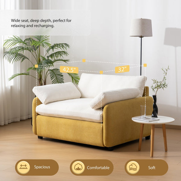 English Elm 50*43" Oversized Chenille Armchair Deep Lounge Seat Modern Minimalist Living Room Chair Cream,Yellow N723S5042L