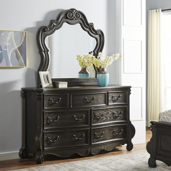 English Elm Steve Silver - Rhapsody Antique-Inspired 7-Drawer Dresser in Dark Brown Wood Finish, Fluted Pilasters & Scrollwork B081P157096