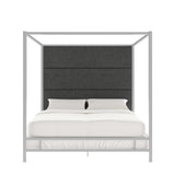 Homelegance By Top-Line Marcel Chrome Finish Metal Canopy Bed with Linen Panel Headboard Chrome Metal