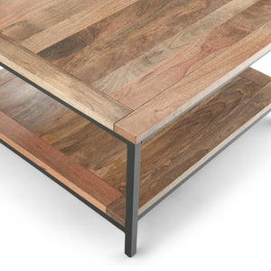 English Elm Skyler Square Coffee Table - Handcrafted Mango Wood With Charcoal Metal Frame & Storage Shelf B136P159614-GIGA