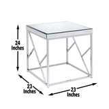 Steve Silver Evelyn Mirror Top End Table - Silver Chrome Finish, Contemporary Style | 23x23x24