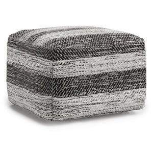 English Elm Clay Square Pouf In Soft Grey Mélange - Hand-Woven Cotton, Versatile Seating & Footrest Solution B136P159271