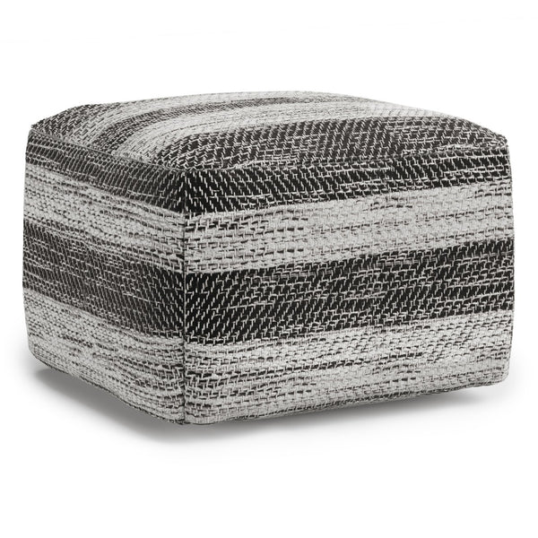 English Elm Clay Square Pouf In Soft Grey Mélange - Hand-Woven Cotton, Versatile Seating & Footrest Solution B136P159271